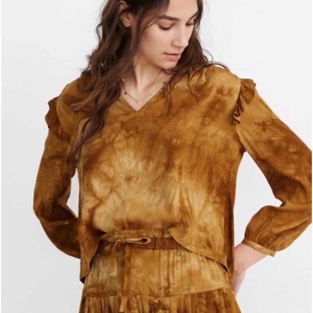 Madewell Tie-Dye Ruffle Shoulder Pullover Blouse Egyptian Color Gold Small